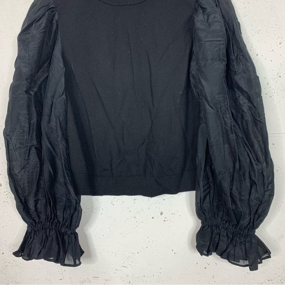 Alice + Olivia Kirie Poet Balloon Sleeve Silk Black Blouse Top Size Large - Picture 3 of 11